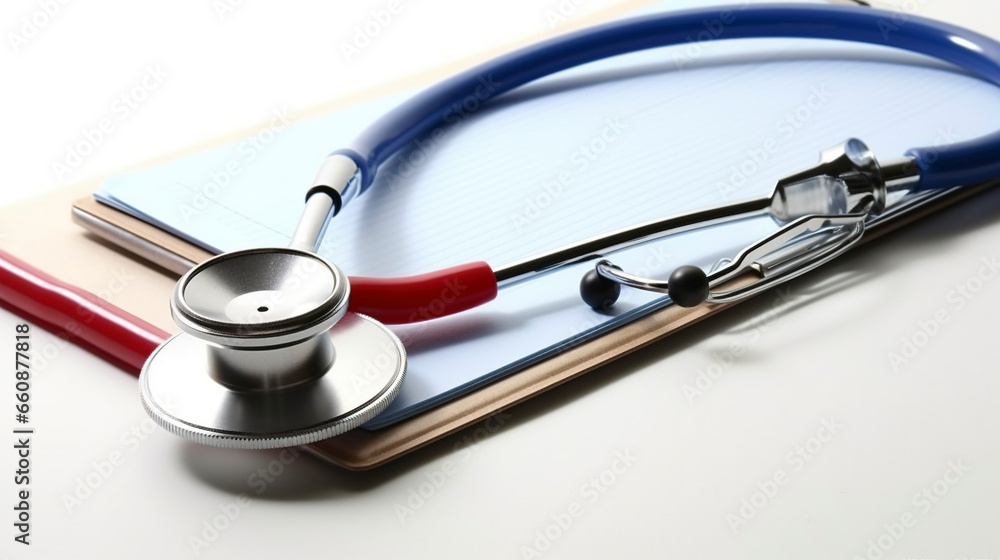 Stethoscope medical device with note book. Generative AI Stethoscope medical device with note book. Generative AI