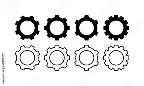 Gear icons. Silhouette, black, set of gear icons. Vector icons