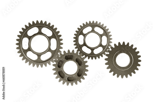 Metal gear isolated on white background for engine car and bike, teamwork business concept.