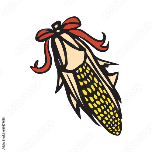 Corn cobs vector cartoon flat icon of sweet vegetable isolated on white background.