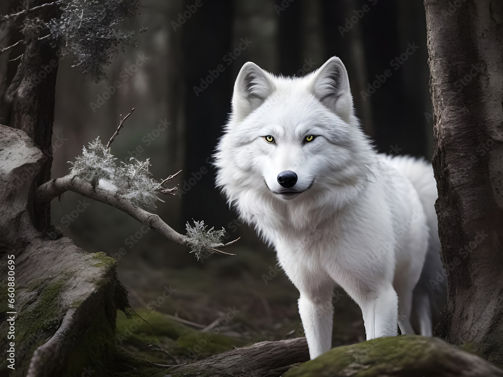 Wildlife photography of white wolf. Generated by AI tools. Wildlife photography of white wolf. Generated by AI tools.