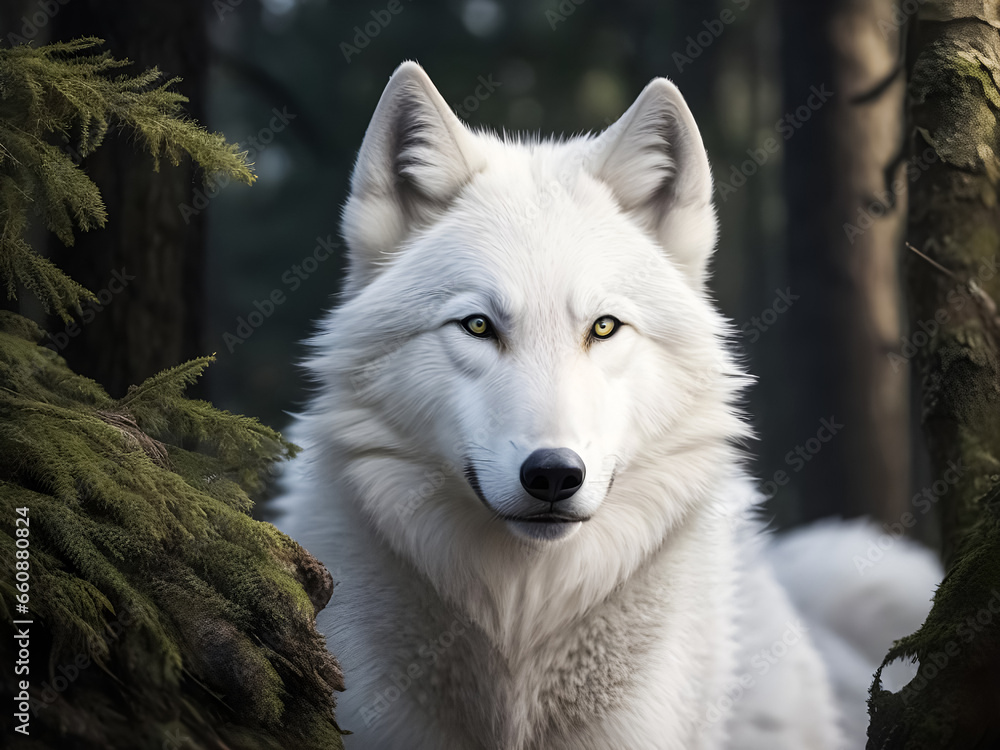 Wildlife photography of white wolf. Generated by AI tools. Wildlife photography of white wolf. Generated by AI tools.