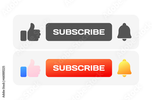 Buttons for reactions. Different styles, like, subscribe, enable notifications buttons. Vector icons