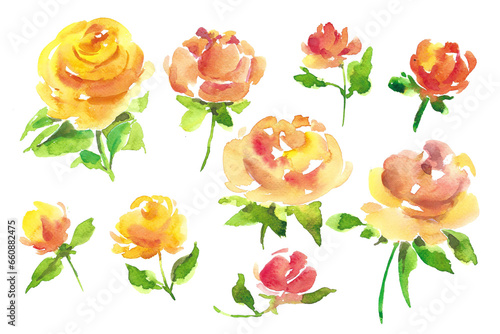Watercolor clipart roses and greenery.