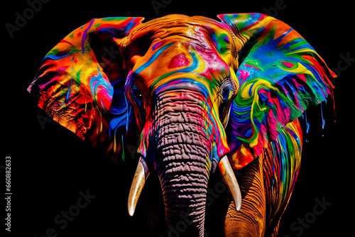 Abstract, multicolored elephant.