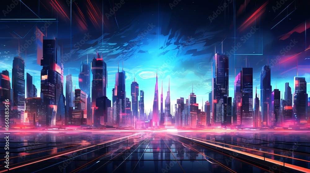 neon metropolis. Nightlife concept, business district center, cyberpunk theme, tech background