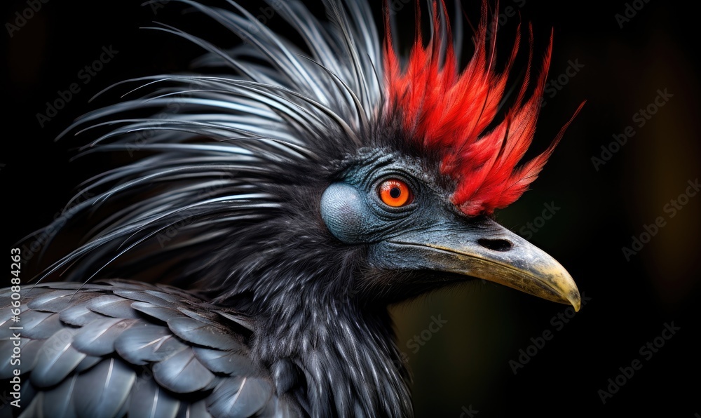 Photo of a vibrant bird with striking red and black feathers