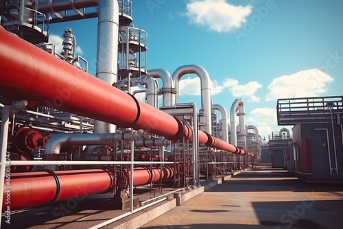 Industrial zone area. Pipeline and pipe rack of petroleum, chemical, hydrogen industrial plant.