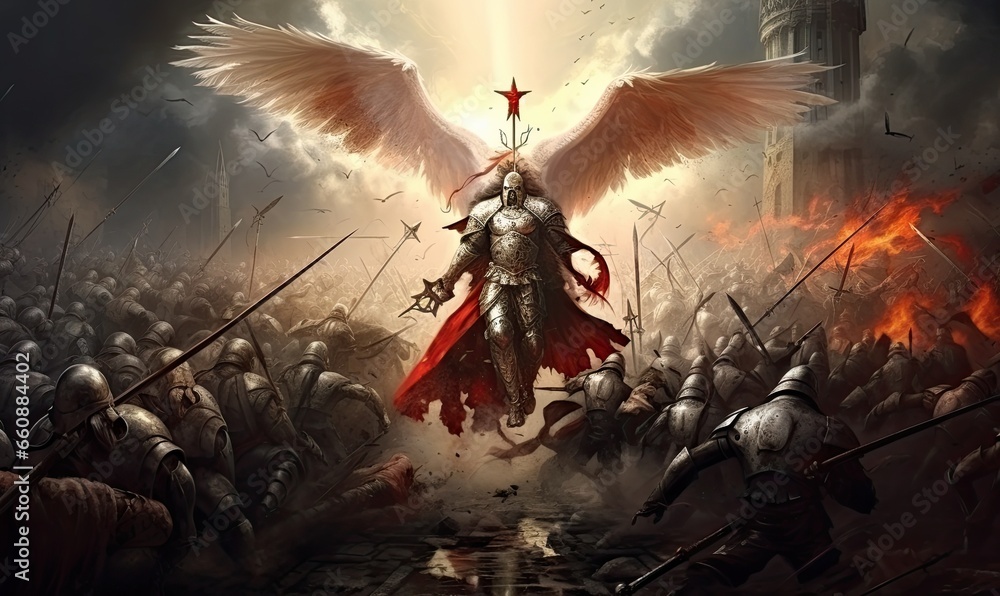 A painting of a winged knight in full armor - obrazy, fototapety, plakaty 