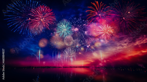 Colorful fireworks rumble into the night.