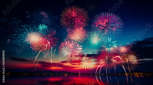 Colorful fireworks rumble into the night.