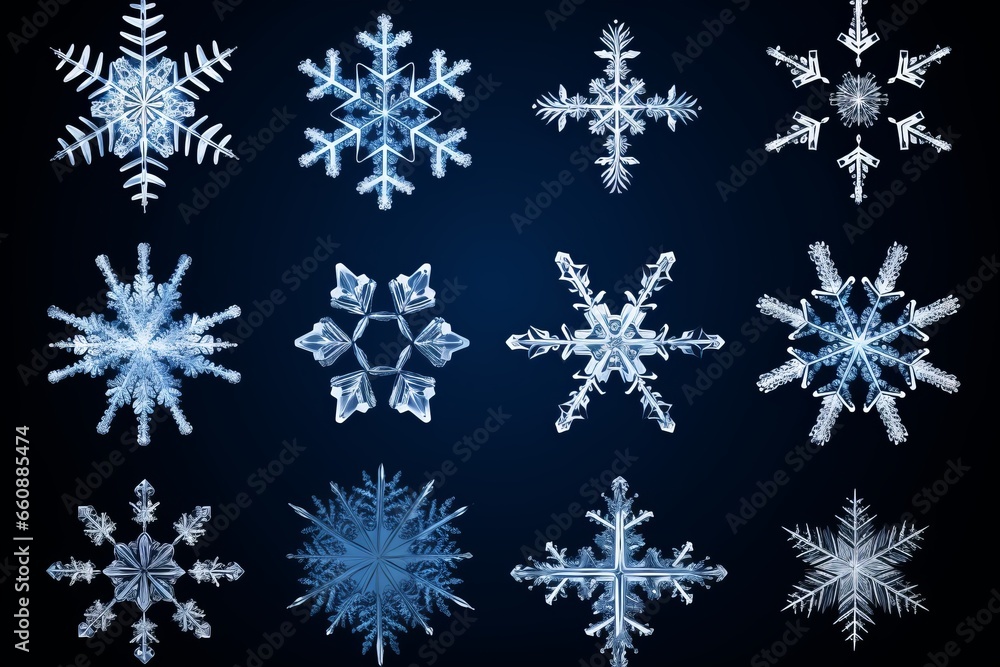 Set of Snowflakes isolated on black background Set of Snowflakes isolated on black background