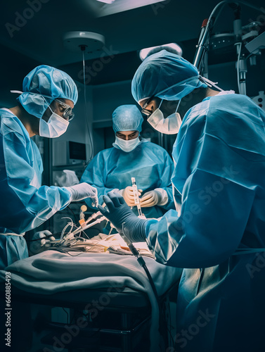 Doctors performing an operation wearing masks in operation theater.