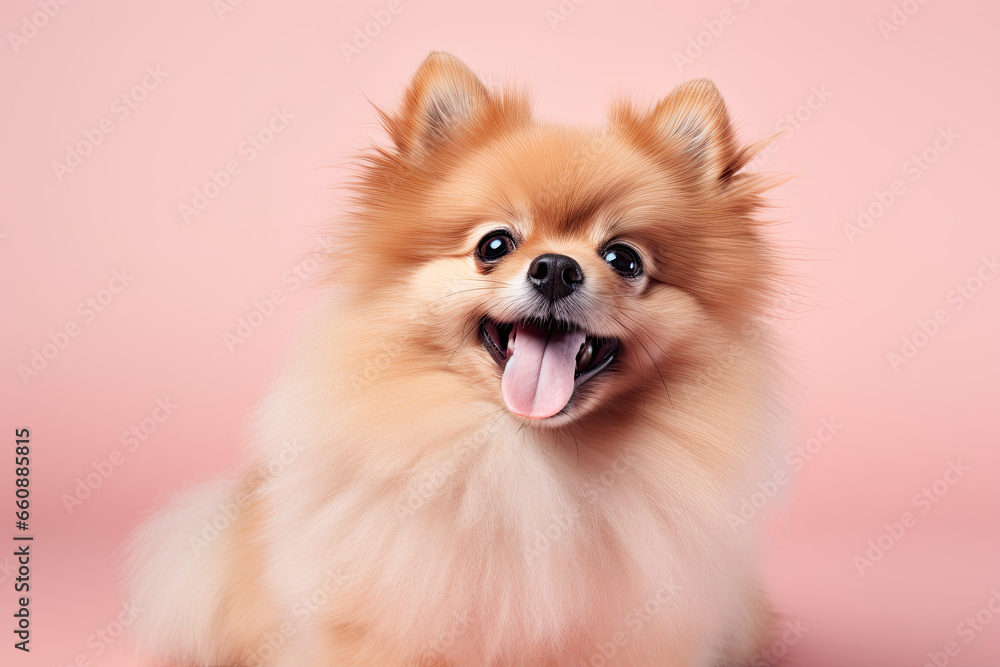 Pomeranian  puppy on a pink background 