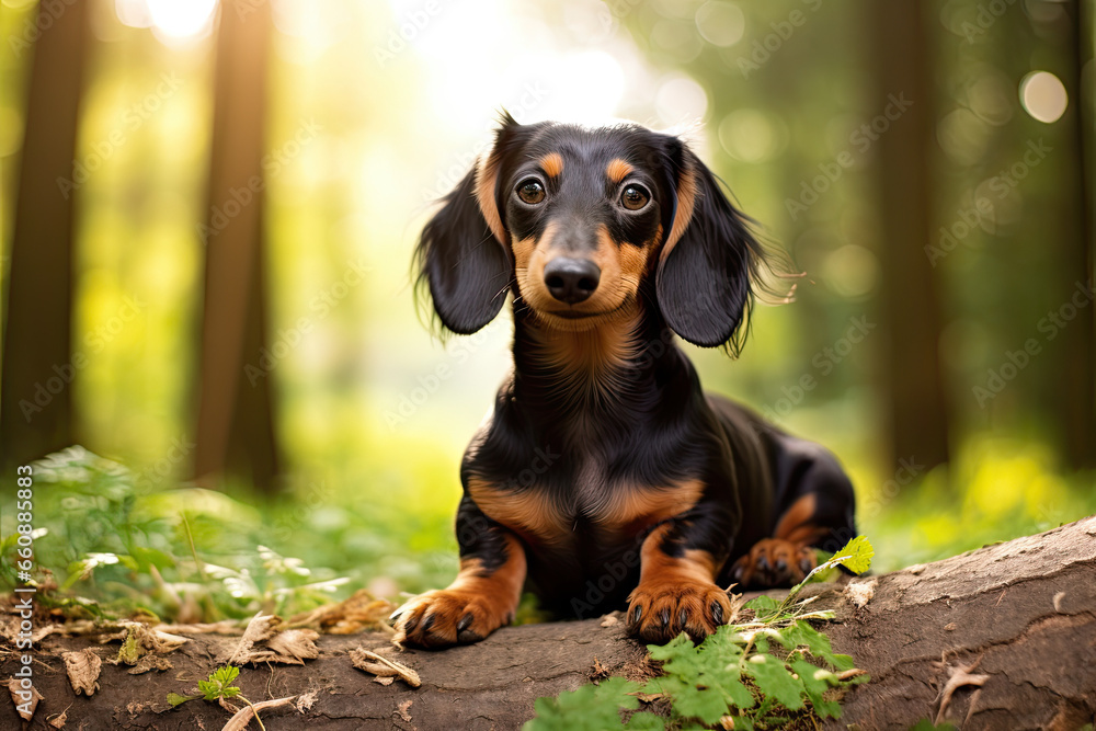 portrait of a dachshund in a meadow 