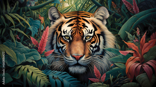 Tiger in the jungle illustration