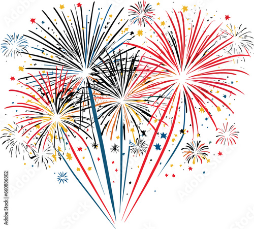 Vector illustration of fireworks exploding against a white background.