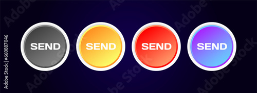 Send buttons. Flat, color, send button, round button, send icons. Vector icons