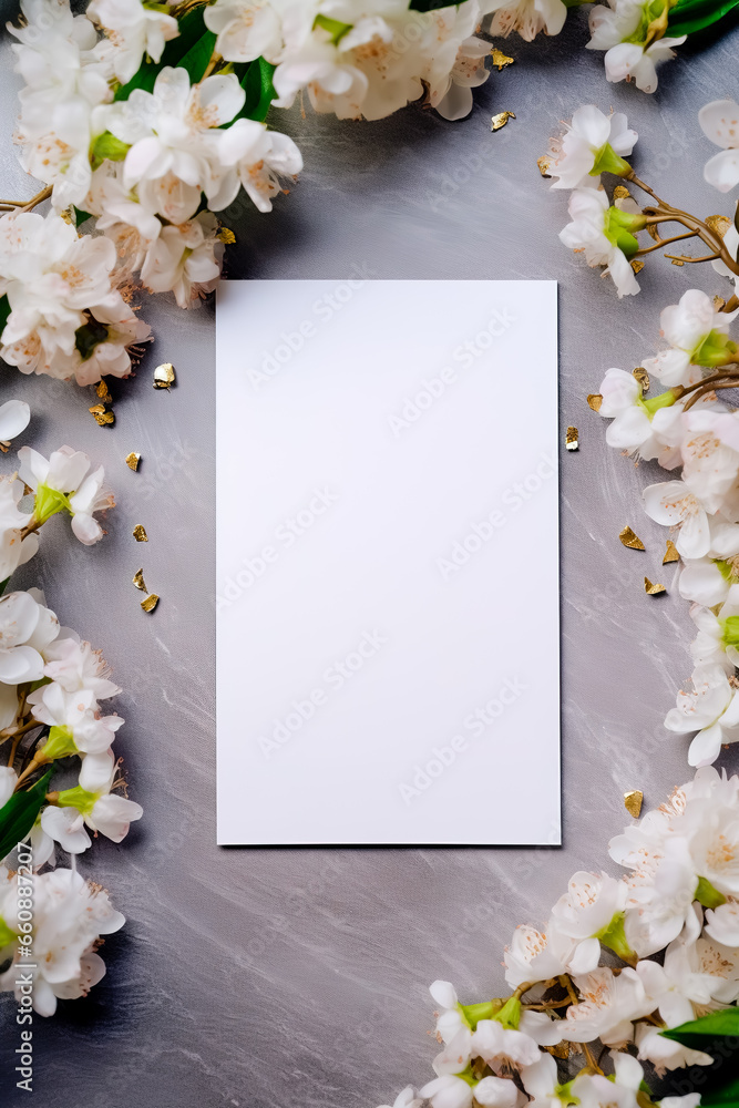 Elegant wedding invitation no text. Top-view. Generative AI Elegant wedding invitation no text. Top-view. Generative AI