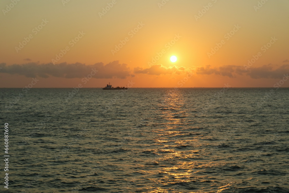 A very beautiful sunrise in the middle of the ocean