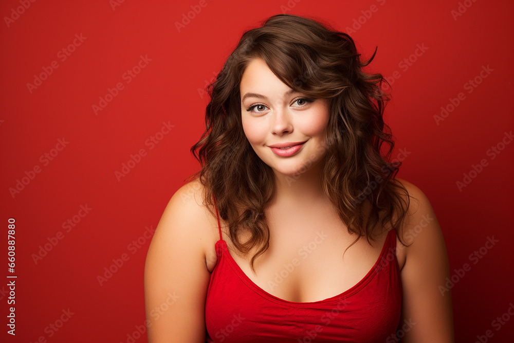 Studio portrait of beautiful fat overweighted woman on different colour background Studio portrait of beautiful fat overweighted woman on different colour background