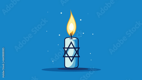 Vector illustration, stockphoto, White candle with the david star, symbol of Israel on a blue background with israeli flag. Copy space available. Hope an pray for Israel and the israeli people. Stop w
