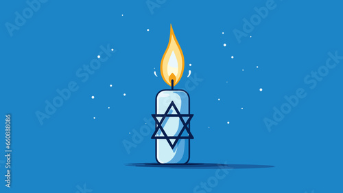 Vector illustration, stockphoto, White candle with the david star, symbol of Israel on a blue background with israeli flag. Copy space available. Hope an pray for Israel and the israeli people. Stop w