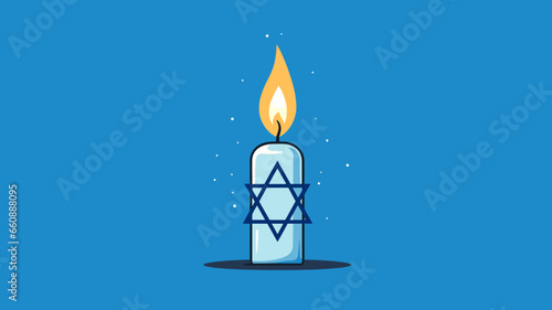 Vector illustration, stockphoto, White candle with the david star, symbol of Israel on a blue background with israeli flag. Copy space available. Hope an pray for Israel and the israeli people. Stop w