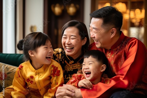 Close-Up of Joyful Asian Family Interacting on Couch