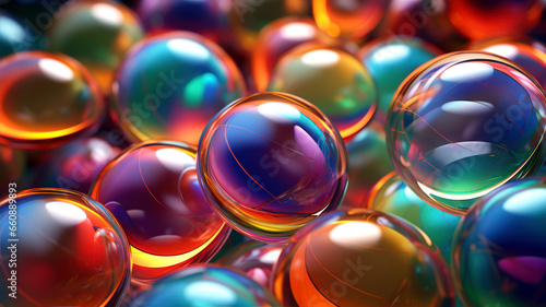 3d illustration of colorful glass balls. Abstract background with spheres.