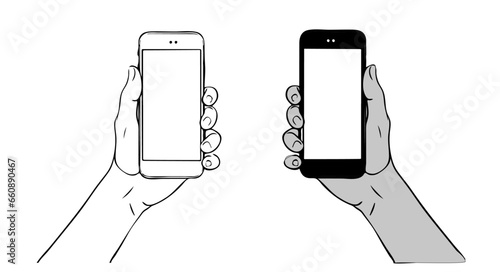 right and left hands holding a smart phone