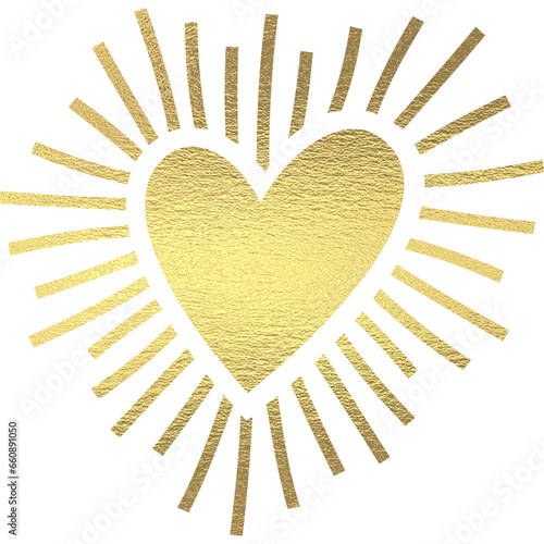 goldenes Herz mit strahlen, transparenter Hintergrund 