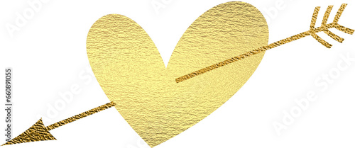 goldenes Herz mit Pfeil mit transparentem Hintergrund 