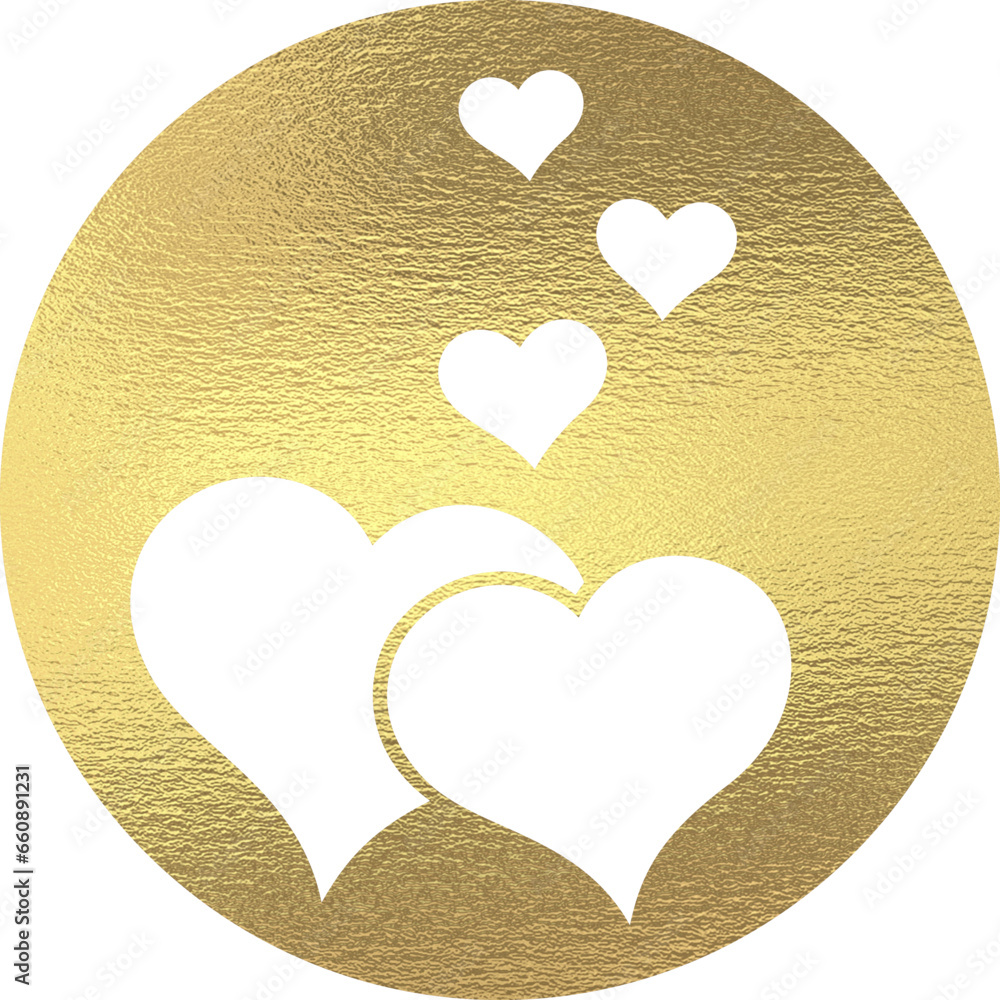 goldene Herzen im Kreis mit transparentem Hintergrund  - obrazy, fototapety, plakaty 