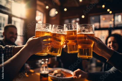 A group of people toasting with glasses of beer  Generative AI