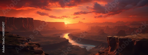 Canyon at dusk photo realistic illustration - Generative AI.