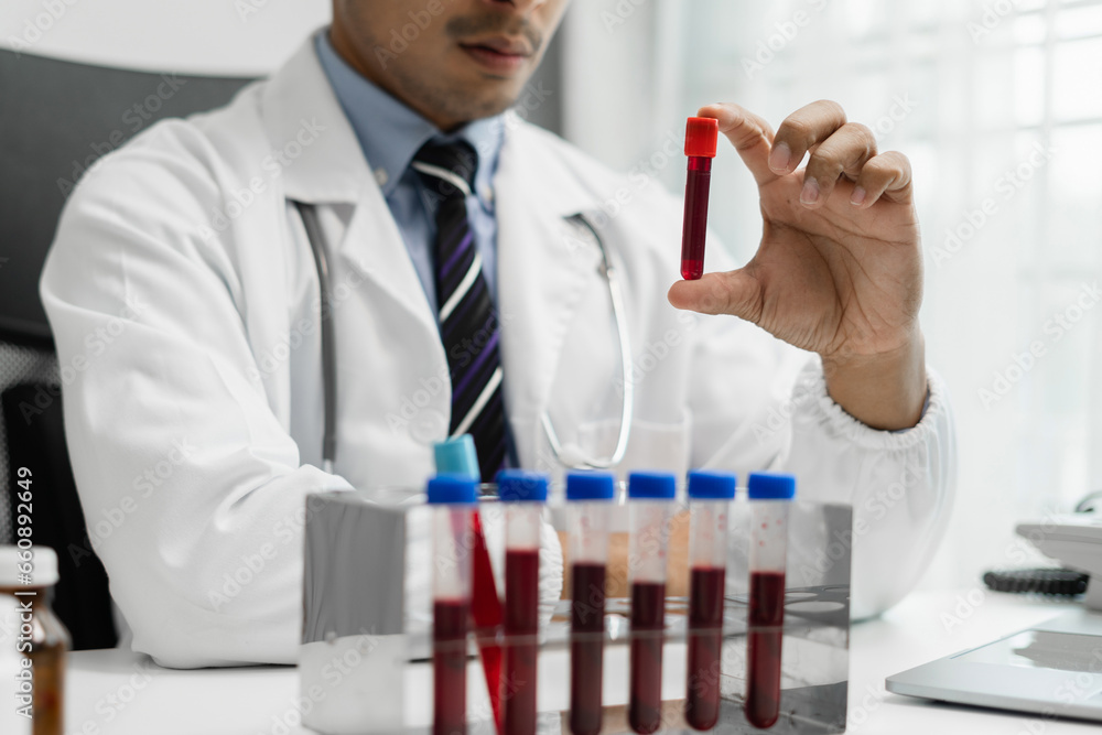 Medical test vaccine research and development concept. Scientist in laboratory study and analyze scientific sample of antibody. Medical test vaccine research and development concept. Scientist in laboratory study and analyze scientific sample of antibody.
