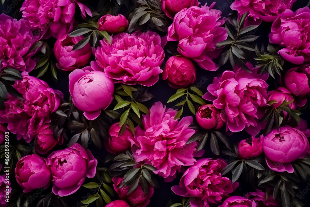 Natural surface with peony bush foliage copy space. Natural surface with peony bush foliage copy space.