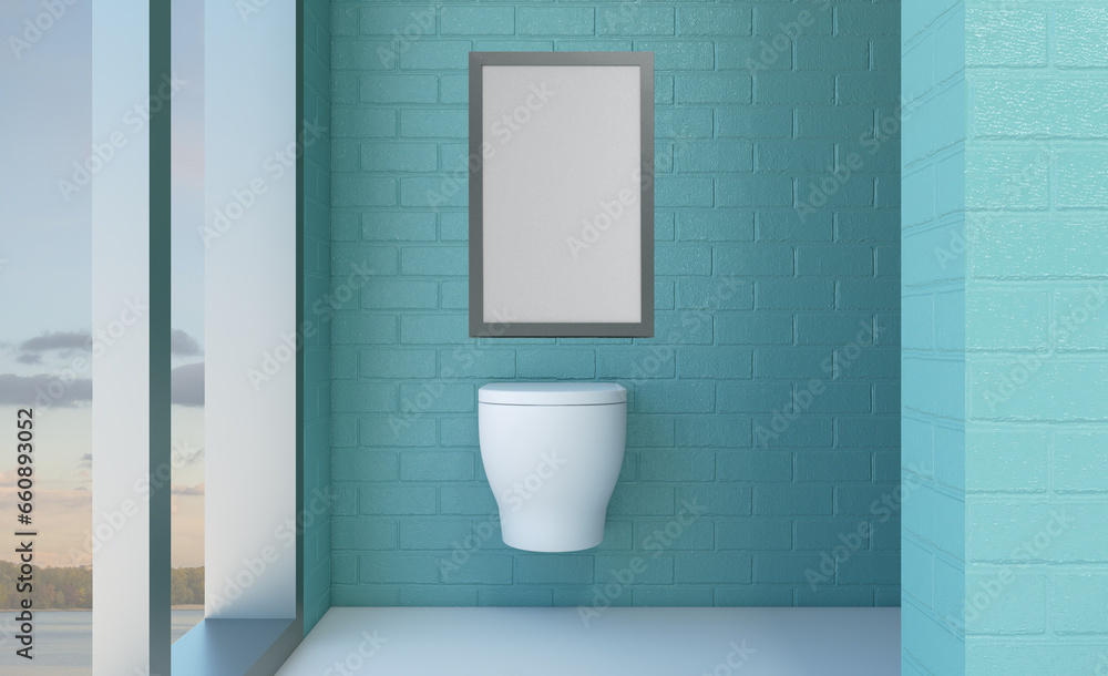 Clean and fresh bathroom with natural light. 3D rendering..Mockup. Empty paintings Clean and fresh bathroom with natural light. 3D rendering..Mockup. Empty paintings
