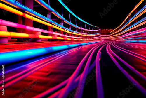 Neon colored race or speedway. Abstract.