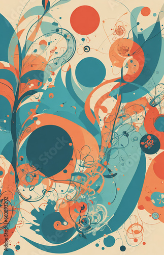 abstract background with circles and different geometrical shapes and floral ornaments