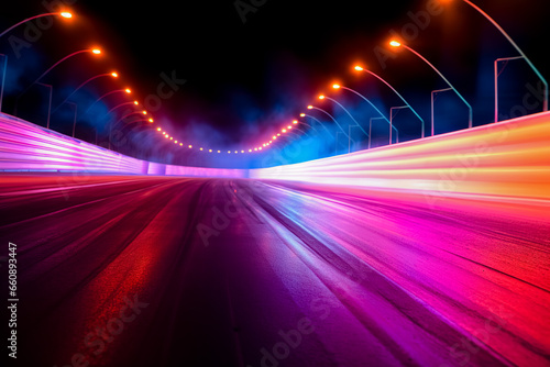Neon colored race or speedway. Abstract.
