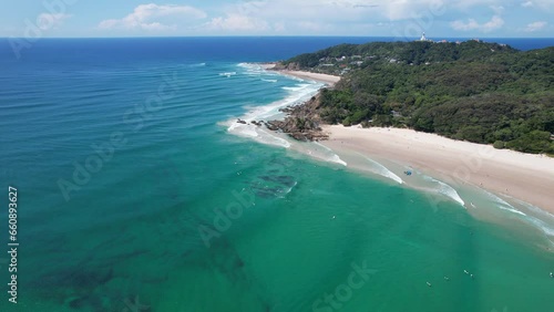 Turquoise Ocean At Clarkes Beach During Summer In New South Wales, Australia - aerial shot photo