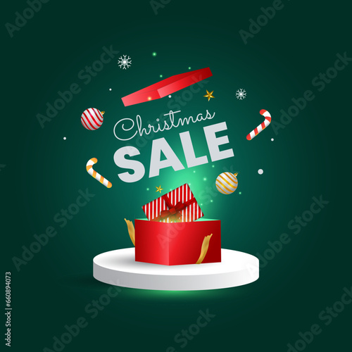 Christmas Sale with Gift Vector Template