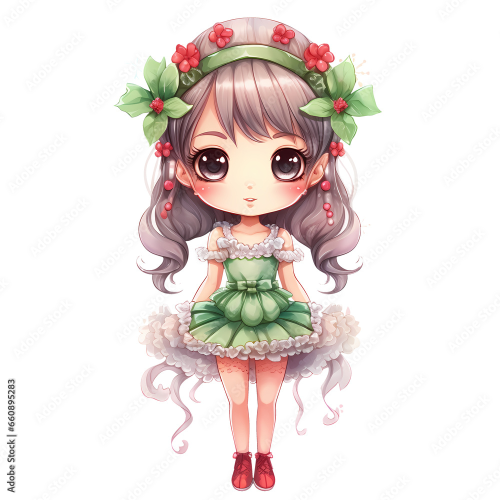 Watercolor Santa Elves Girl Christmas Clipart Illustration Watercolor Santa Elves Girl Christmas Clipart Illustration
