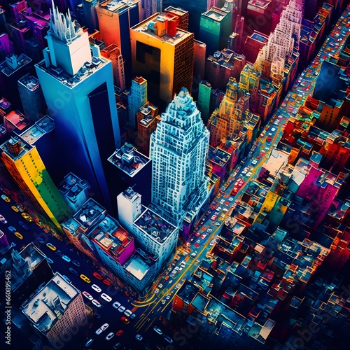 aerial view colorful painting new york 