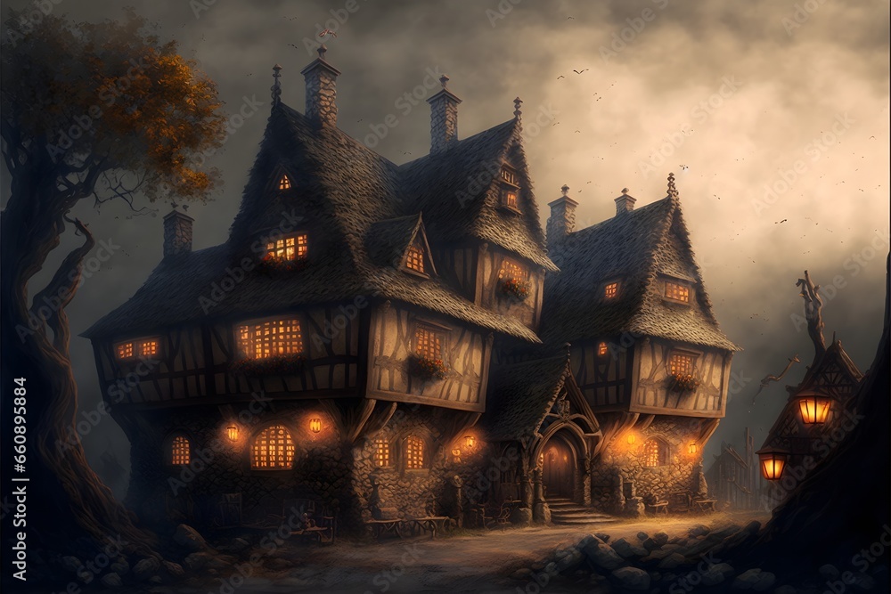 medieval building tavern inn fantasy illustration epic high definition detailed 