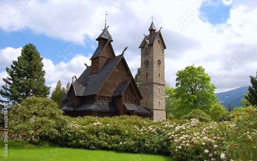 Wang church in Poland. Karpacz in Poland. Polish mountains. Norwegian church