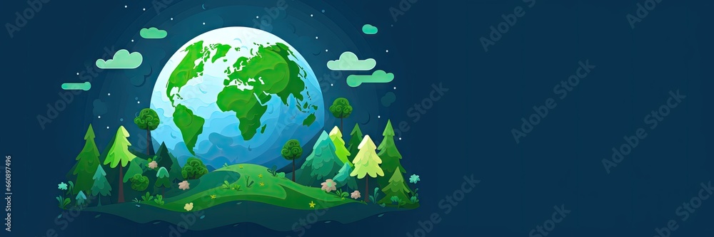 Beautiful Animated Planet Earth Background with Empty Copy Space for Text - Planet Earth Flat Vector Graphics Illustration Backdrop - Colorful Earth Wallpaper created with Generative AI Technology