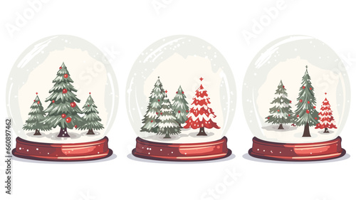 simple illustration set, christmas snowglobe isolated on white background. Christmas snowglobe with christmas tree and other decorations.